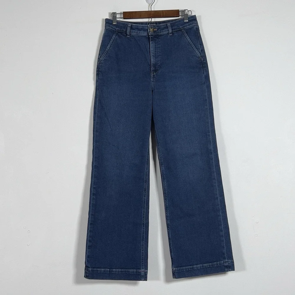 J. Crew High Rise Trouser Jeans Women Sz 28 Blue Wide‎ Leg Stretch